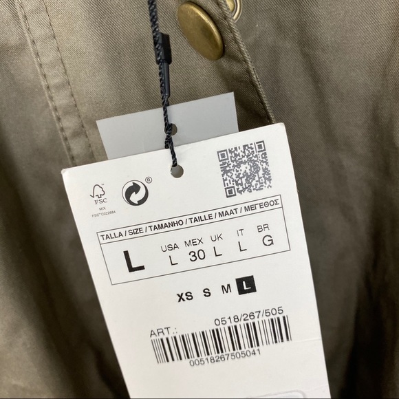 ZARA Waxed Utility Jacket Parka L Field Green Hood - Picture 6 of 8